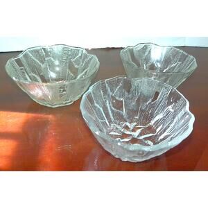 Vintage Hoya Crystal Glacier Textured Ice Glass Salad Bowls Set of 3